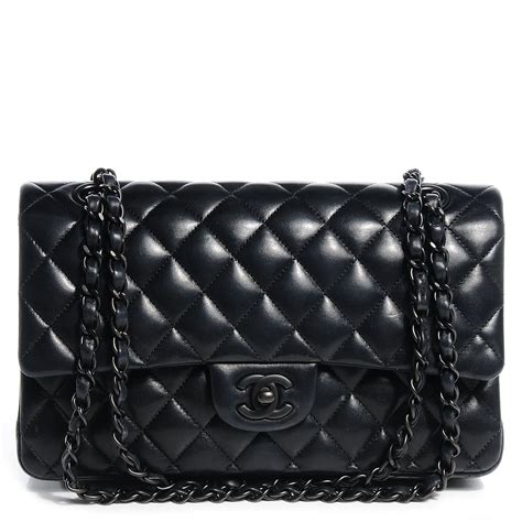 chanel classic double flap quilted lambskin silver-tone medium black|Chanel lambskin review.